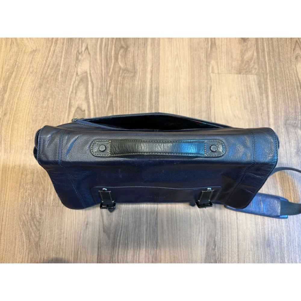 Ted Baker London Mens Blue Leather Messenger Bag Satchel Crossbody Briefcase
